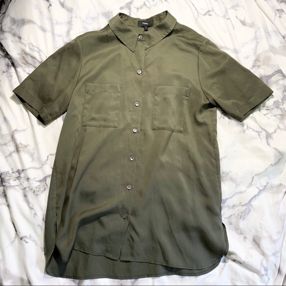Theory Button Up Military Green 8 Shirt Dress